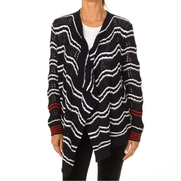 Desigual Cardigan Womens Medium Navy White Stripe Open Front Long Sleeve Red - Picture 10 of 10